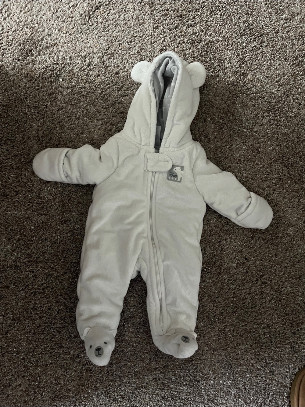Neutral Cozy Hooded Baby Footie One-Piece with Bear Ears